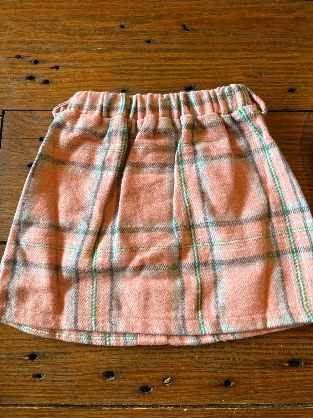 Girls Pink Ribbed Top & Plaid Button Skirt Set